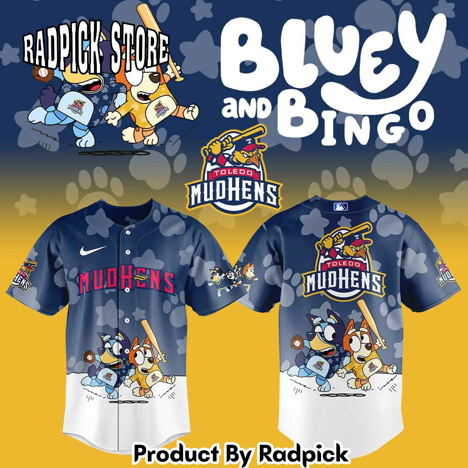 Radpick toledo mud hens bluey and bingo baseball jersey rp12727